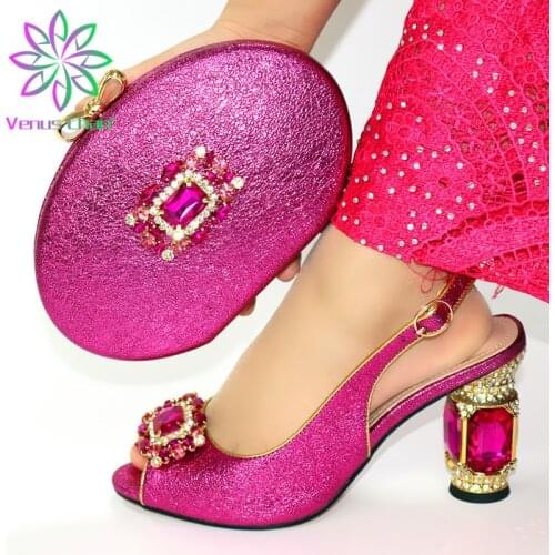 New African Wedding Italian Shoe and Bag Sets Ladies Ladies Italian Shoes and Bag Set Plus Size Shoes Women Heel Buckle Strap