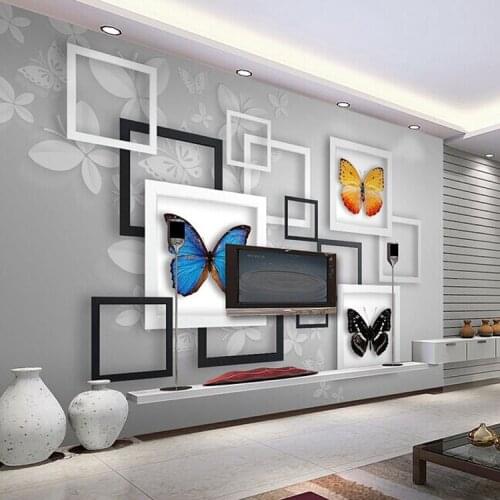 Wholesale 3d wall murals wallpaper TV background murals butterfly murals 3d photo murals for living room wallcoverings