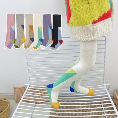 2021 autumn new arrival children pantyhose cotton fashion cute candy color geometric pattern kids girls tights baby clothes