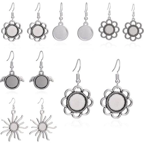 10pcs DIY Zinc Alloy Dangle Earrings Settings Hooks 12mm Cabochon Base Setting For Women Jewelry Making Handmade Crafts Supplies