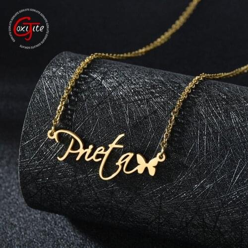 Goxijite Handmade Personalized Name Necklace For Women Gold Butterfly Cursive Letter Nameplate Chocker Necklaces Jewelry Gift