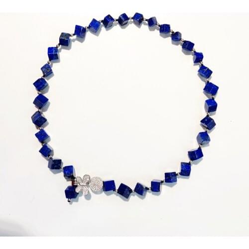 Lii Ji Fashion Necklace Blue Color Real Stone Lapis lazuli Necklace 45cm Women Nice Gift Jewelry