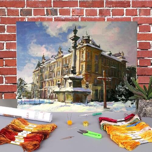 Landscape Lviv. The Old Town Printed 11CT Cross-Stitch Complete Kit DIY Embroidery DMC Threads Handicraft Wholesale