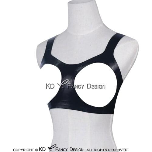 Black Sexy Latex Bra Open Bust Rubber Lingerie Tops 0004