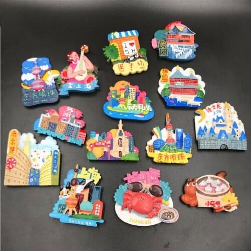 Resin magnetic three-dimensional hand-painted refrigerator stickers Yuyuan Oriental Pearl City God Temple Bund Nanjing Road