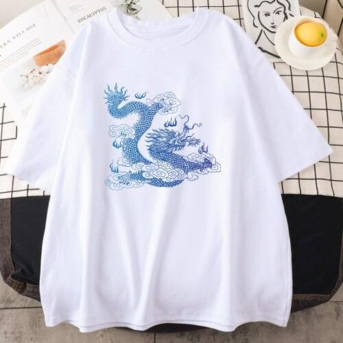 Lucky Cloud Dragon Totem Printed Women T-Shirt Hip Hop Brand Tops Creativity Oversize Tshirt Summer Breathable Womens T Shirts