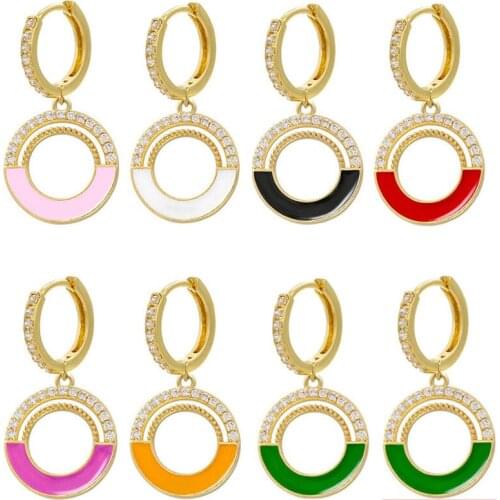Enamel Hoop Earrings Neon Green Bright Fluorescent Jewelry Geometric Round Cubic Zirconia Gold Color Earring Circle White Black