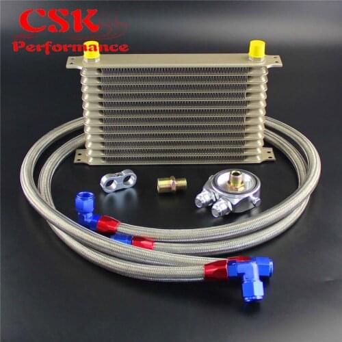 Champagne 13 Row AN10 Oil Cooler w/ 3/4*16 & M20*1.5 Filter Adapter Hose Kit