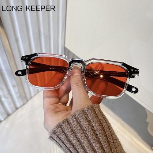 LongKeeper Small Square Sunglasses Women Men Brand Deisgner Transparent Cat Eye Sun Glasses Female Retro Punk Eyewear UV40