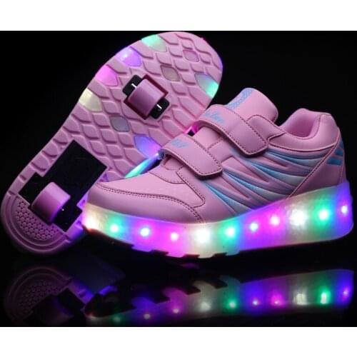 Boys and girls LED lights two roller skates students children skates with wheels USB charging shoes parent-child roller skates