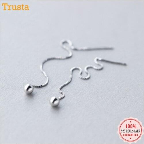 Trusta 100% 925 Sterling Silver Earrings Jewelry Drop Solid Beads Ear Line Linked Stick Cool Style For Teen Girls Women DS1277