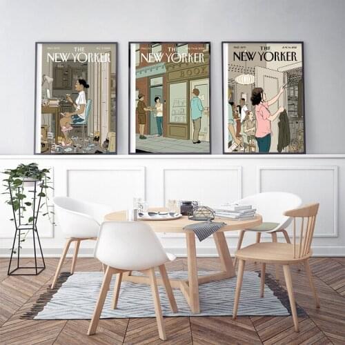 Vintage New Yorker Magazine Cover Posters and Prints Daily Life Canvas Art Wall Hanging Picture Decorative paintings Home Decor