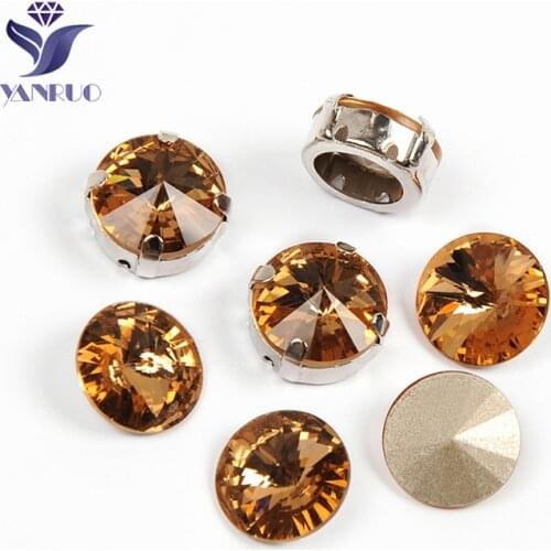 YANRUO 1122 Rivoli Light Colorado Topaz Pointback Rhinestones Sewing Crystals For Bling Shoes With Claw DIY Craft K9 Crystals