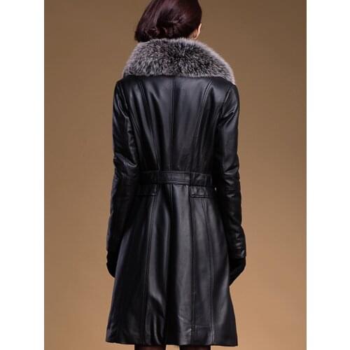 Jacket Leather Winter Jacket Women Fox Fur Collar Genuine Sheepskin Coat Female Warm Long Down Jacket Plus Size MY4372