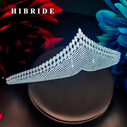 HIBRIDE Luxury Full AAA Cubic Zirconia Women Wedding Tiaras Hair Accessories For Bridal Hair Head Jewelry Wholesale Price C-92
