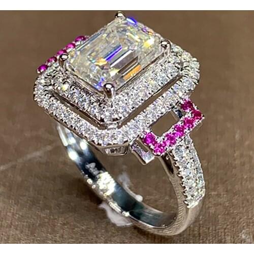 14K Au585 White Gold Women Wedding Party Engagement Ring 1 2 3 4 5 Carat Emerald Rectangle Moissanite Diamond Ring Luxury