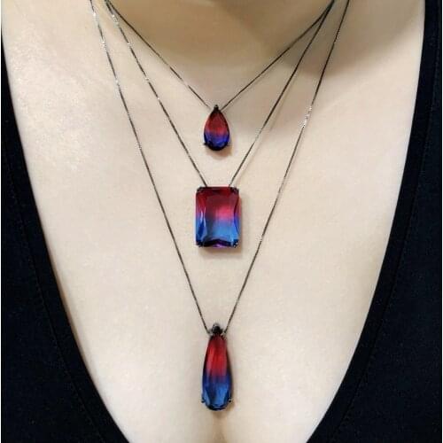 Luxury Colorful Water Drop Necklace Big/small Pendant Black Long Chain crystal Women boho Fashion party jewelry Statement GIft
