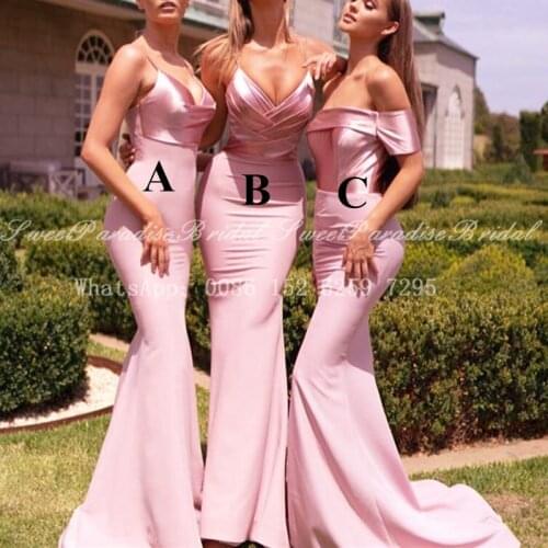 Mermaid Pink Bridesmaid Dresses For Women SDpaghetti Strap Customize Long Sweep Train Wedding Party Dress Prom Gown