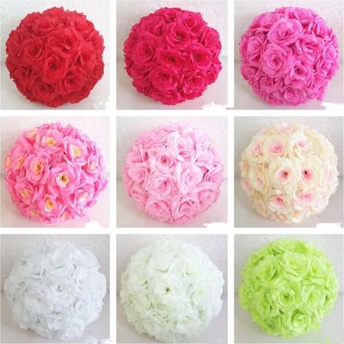 10" 25 CM Elegant Artificial Silk Rose Flower Ball Kissing Balls Craft Ornament For Wedding Party Decoration Supplies 16 Colors