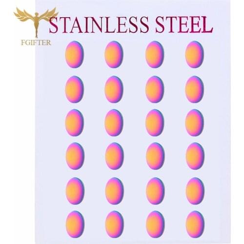 Rainbow Color Oval Stud Earrings Womens Small Ear Studs Stainless Steel Accessories Fashion Sweet Geometric Jewelry 12 Pair