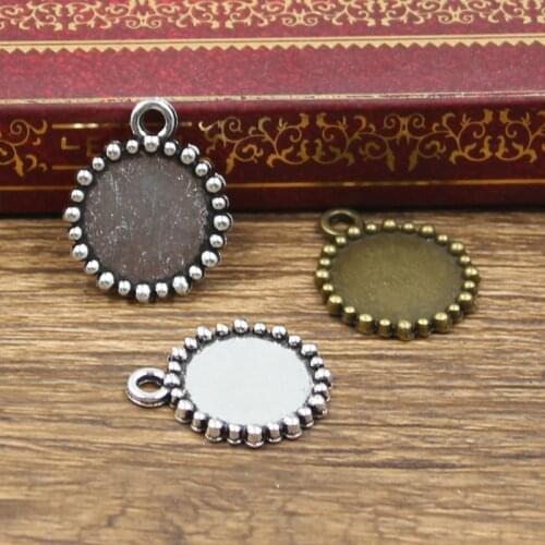 15pcs New Fashion 12mm Inner Size Antique Bronze Silver Color Classic Simple Round Style Cabochon Base Setting Charms Pendant