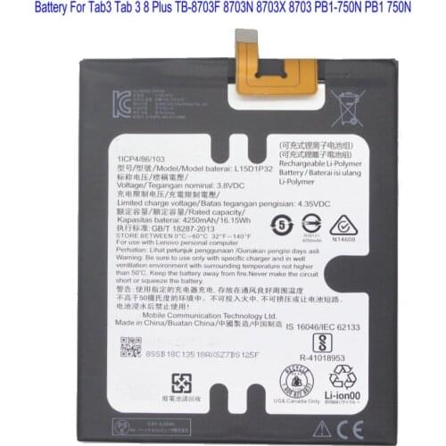 1x 4250mAh L15D1P32 Battery For Lenovo Tab3 Tab 3 8 Plus TB-8703F 8703N 8703X PB1-750 PB1-750N PB1-750M PB1-750P PHAB TD-LTE