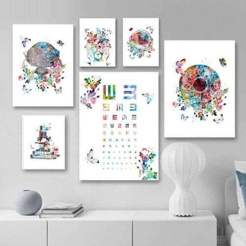 Watercolor Eye Anatomy Abstract Canvas Painting Wall Print Poster Education Medicine Art Pictures Ophthalmology Hospital Decor