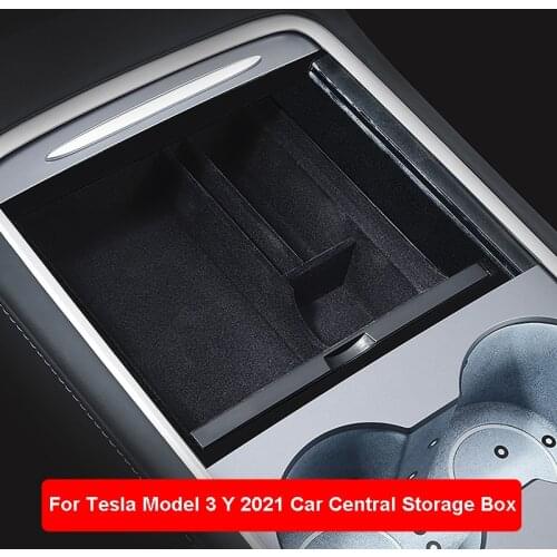 Car Central Control Armrest Storage Box Surface Flocking ABS Anti-Skid Shockproof Hidden Storage Box For Tesla Model 3 2021