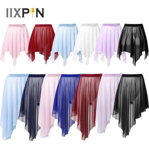 Ballet Dance Tulle Skirt Girls Kids Pure Color Irregular Cut Skating Gymnastics Leotard Ballet Skirt Modern Lyrical Dance Skirt