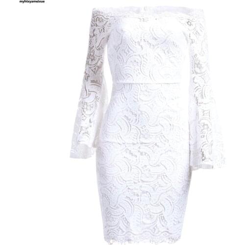 White lace trumpet, long sleeves, chest-wrapped neckline, strapless slim fit buttocks sexy bridal wedding short dress 2020