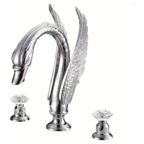 Free shipping chrome clour 3 Pcs widespread bathroom swan tub faucet mixer tap deck mounted Crystal handles
