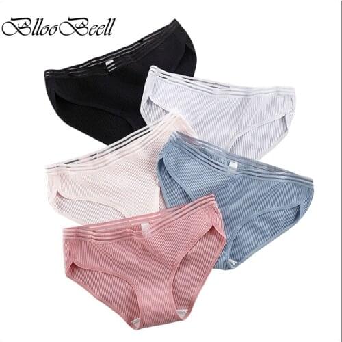 BllooBeell New Womens Underwear Sexy Panties for Women Cotton Briefs Lace Rise Female Lingerie Striped Large Size 2XL/3XL/4XL