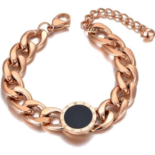 Hiphop/Rock 316L Stainless Steel Big Thick Chain Bracelets For Women Roman Numerals Chain Link Bracelet Bangle B20171