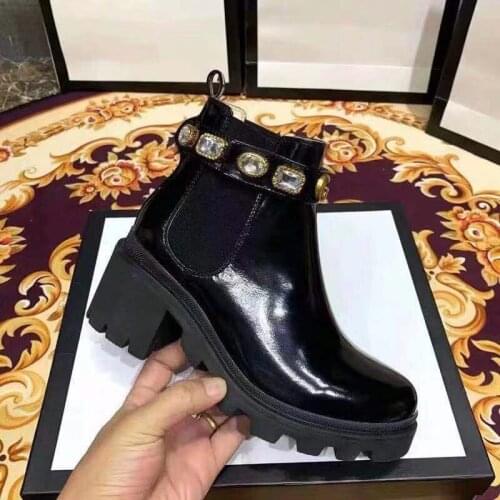 Black Womens Luxury Ankle Boots Women Chelsea Chunky Low Heel Boots Female Platform Shoes Ladies luxury Brand Boots
