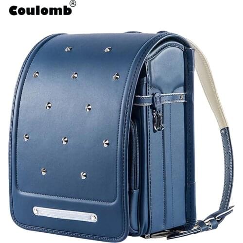 Coulomb Kid Backpack Boys Girl School Bag PU Rivets Hasp Randoseru Orthopedic Messenger Book Bags Japan Backpack A4 Bag