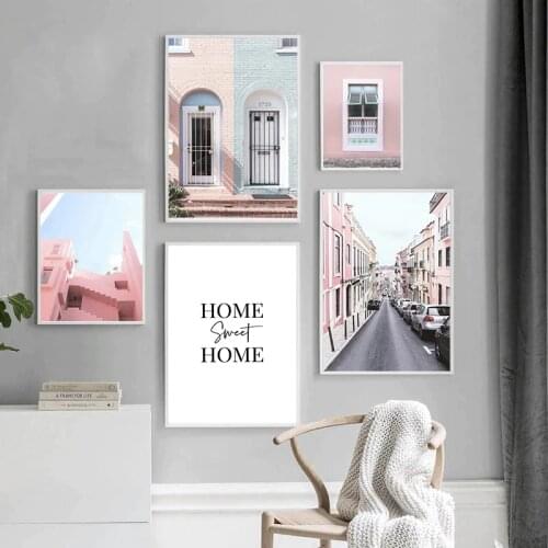 Candy Color Building Canvas Painting Vintage Architecture Poster City Landscape Print Wall Art Picture Home Decor