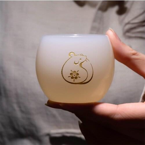 Chinese Zodiac Jade Porcelain Tea Cup Creative Heat Resistant Glass Teacup Office Carving Animal Kung Fu Water Mug Drinkware