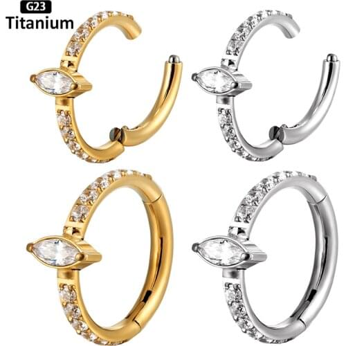 G23Titanium F136 Nose Ear Piercing Hoop rings Stone Hight Segment CZ Rings Open Small Septum Piercing Nose Earrings Body Jewelry
