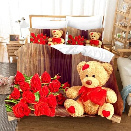Gift Teddy Bear Bedding Set Rose Romantic 3d Duvet Cover Sets Comforter Bed Linen Twin Queen King Single Size Valentines Day