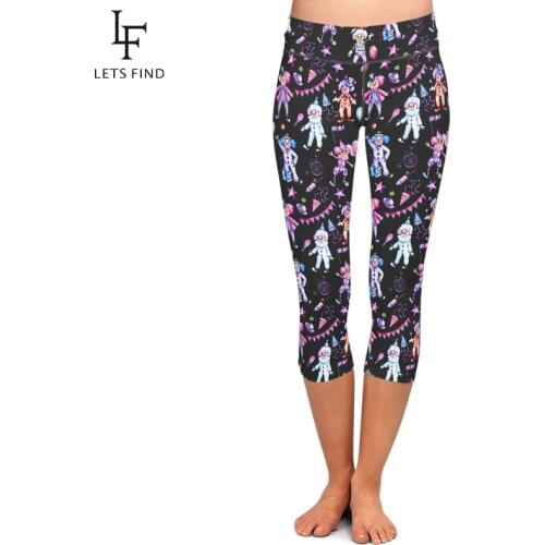 LETSFIND Summer Women Capri Leggings Cartoon Cute Clown Digital Printing High Waist Plus Size Mid-Calf 3/4 Fitness Legging