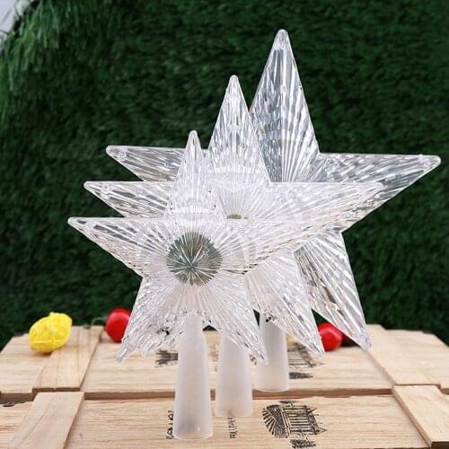 Hot Sale Christmas Tree Top Star Glow Ornaments Xmas Decoration Acrylic Pentagram Lamp New Year Holiday Lighting Party Supplies