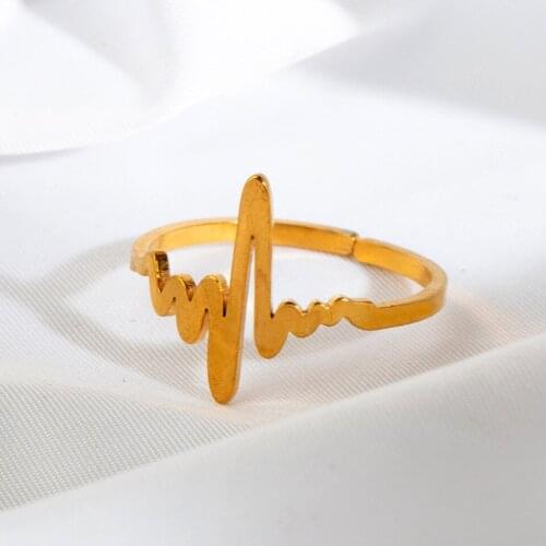 Minimalist Heartbeat Finger Ring Stainless Steel Electrocardiogram Creative Wave Heartbeat Lightning Opening Rings Anillos BFF