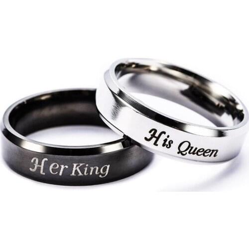 Fashion Stainless Steel Couple Rings Black Crown Her King His Queen Couple Jewelry Anniversary Valentines Day Gifts