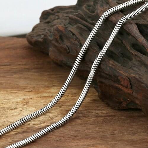 Fashion S925 Sterling Silver Retro Thai Silver Vintage Style Chiang Mai Handmade 3mm Snake Bone Necklace Men And Women