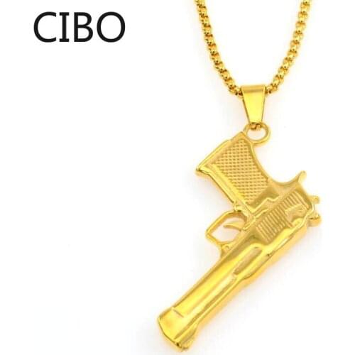 2019 New Hip Hop Pistol Necklace Golden Submachine Gun Pendant Necklaces Women Men Fashion Jewelry Cool Collar Accessories