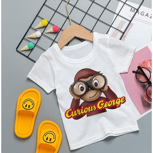 2021 New Summer Cartoons Baby Boys T Shirt Curious George Cartoon Print Kids T-Shirts Funny Monkey Children Girls Tops Clothes