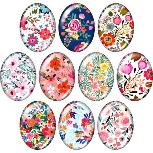New Beauty Flowers Rose Patterns Oval 10pcs 13x18mm/18x25mm/30x40mm mixed photo glass cabochon demo flat back Jewelry findings