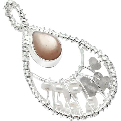 Nature Brown Sunstone Pendant 925 Sterling Silver, Hand Made Nature Gemstone , AP5712