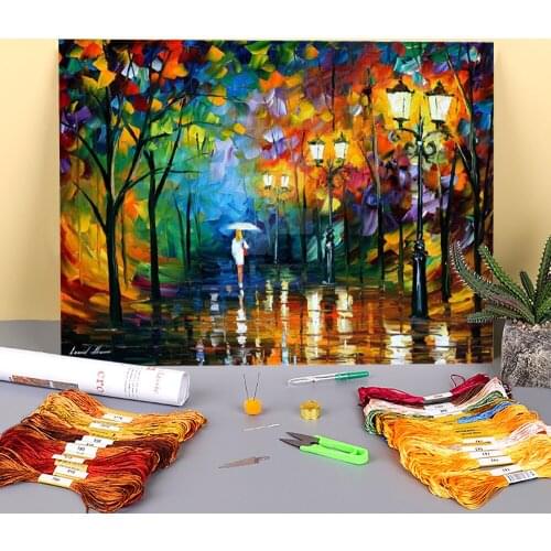 Late Stroll Pre-Printed 11CT Cross-Stitch DIY Embroidery Full Kit DMC Threads work Handicraft Painting Knitting Counted