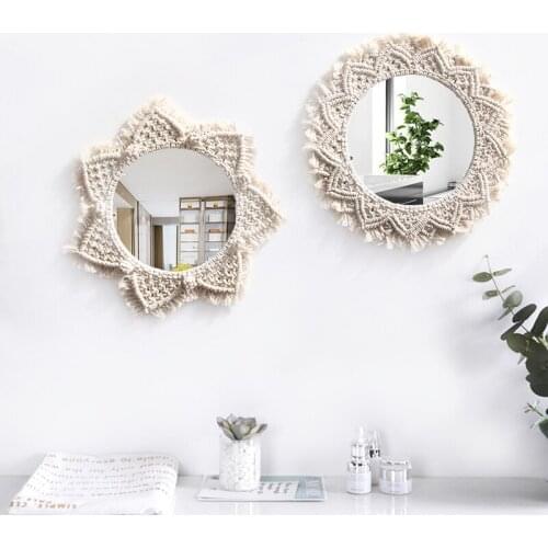 Hand-woven macrame mirror model room decoration vanity mirror home bedroom wall decoration dressing mirror
